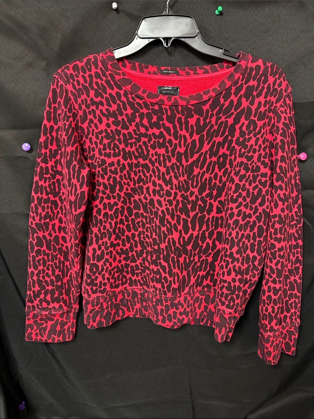 MOTHER Red and Black Leopard Crewneck Sweater